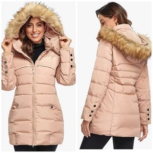 Epsion Women's Hooded Thickened Long Down Jacket Winter Down Parka Puffer Jacket